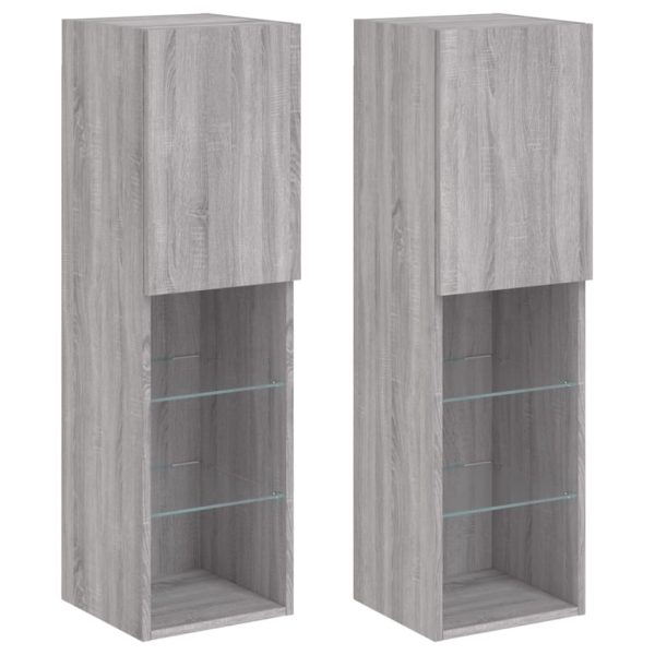 Móveis de TV com luzes LED 2 pcs 30,5x30x102 cm cinzento sonoma - Image 2