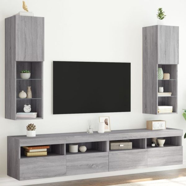 Móveis de TV com luzes LED 2 pcs 30,5x30x102 cm cinzento sonoma - Image 3