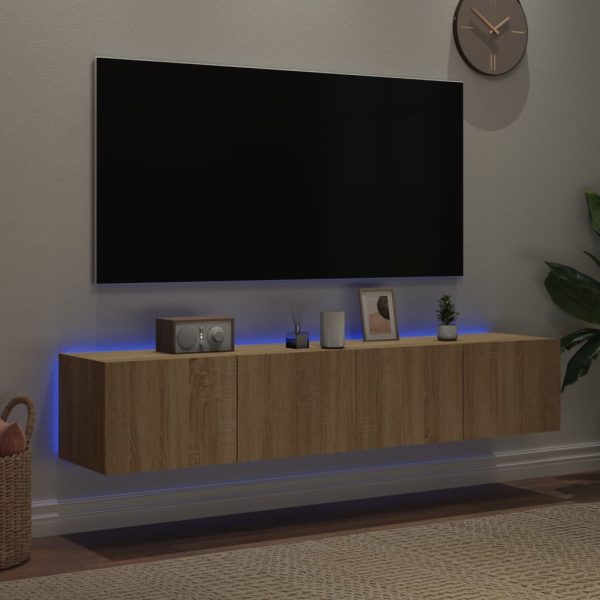 Móveis de parede para TV com luzes LED 2 pcs carvalho sonoma - Image 3