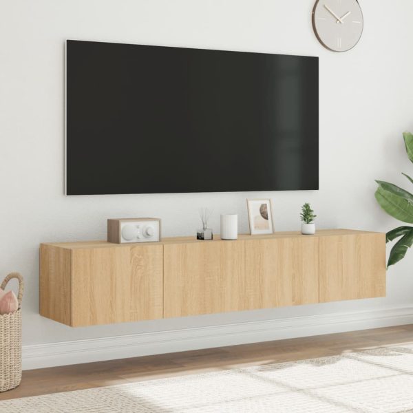 Móveis de parede para TV com luzes LED 2 pcs carvalho sonoma - Image 4