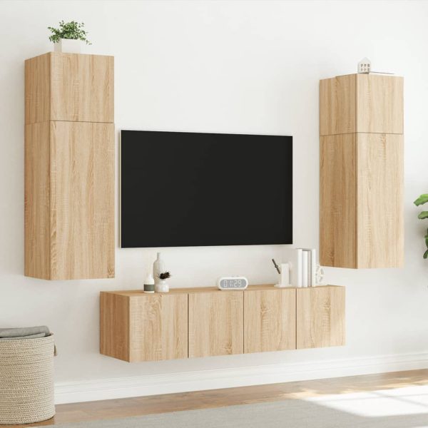 Móveis de parede para TV com luzes LED 2 pcs carvalho sonoma - Image 5