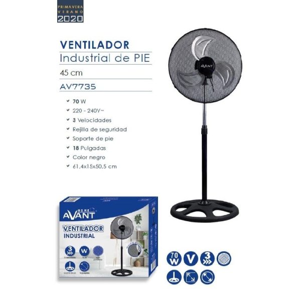 VENTILADOR INDUSTRIAL AVANT 18" - 70W - 45CM - REJILLA NEGRA MESH - 1UD - Image 7