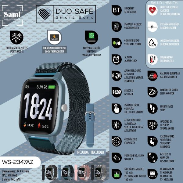RELOJ SAMI WEARABLE SMARTBAND - DUO SAFE - AZUL - Image 2
