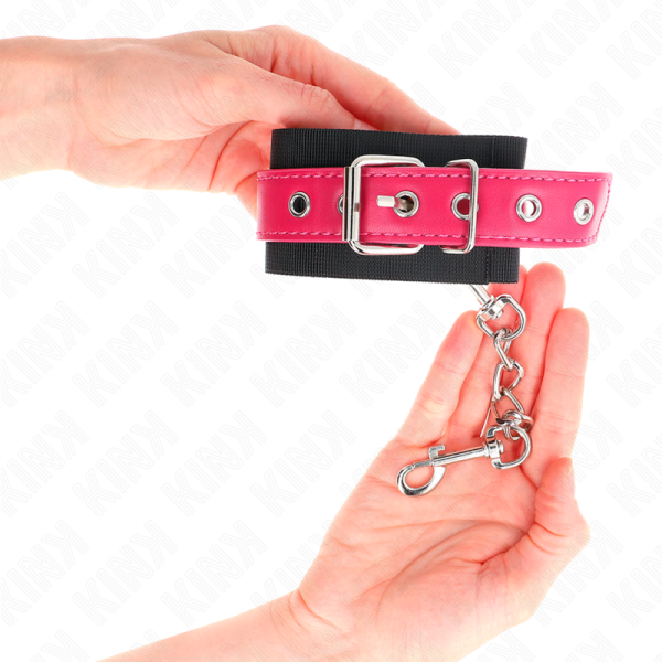 KINK - PUNHOS DE NYLON PRETO COM CINTO DE COURO RASPBERRY ROSE AJUSTÃVEL 19-29 CM X 5,1 CM - Image 3