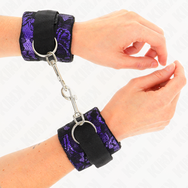 KINK - PUNHOS DE RENDA DE VELUDO CURTO E BIND DE NYLON ROXO / PRETO 23 X 6,5 CM - Image 3