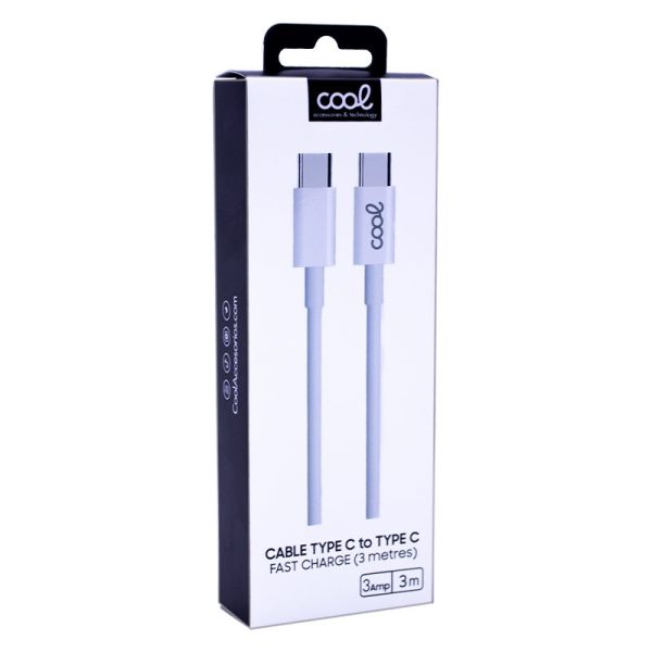 Cable USB Compatible COOL Universal TIPO-C a TIPO-C (3 metro) Blanco 3 Amp - Image 2