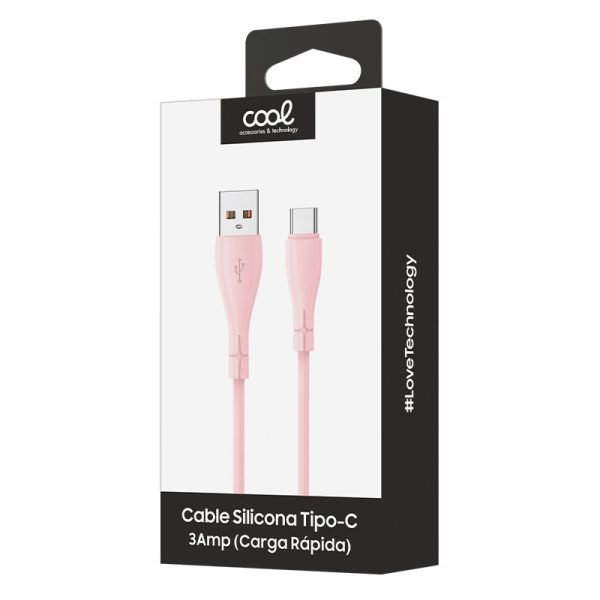 Cable USB COOL Silicona Universal Tipo C (1 metro) Rosa - Image 3