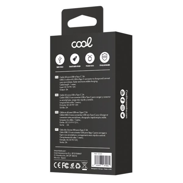 Cable USB COOL Silicona Universal Tipo C (1 metro) Rosa - Image 4