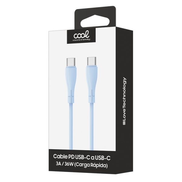 Cable USB COOL Silicona Universal Tipo C a Tipo C (1 metro) Celeste - Image 3