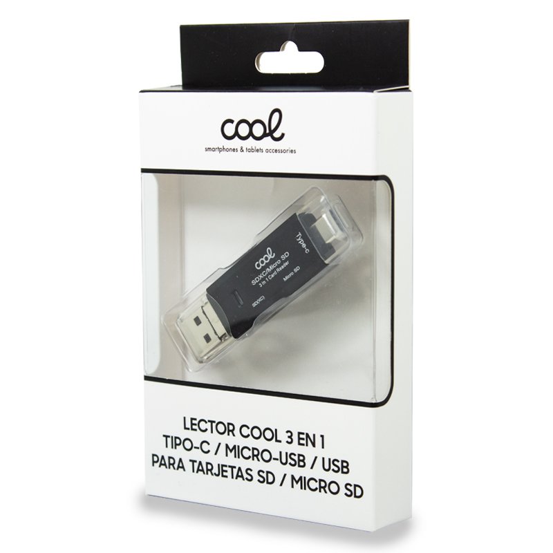 Lector Tarjetas Memoria Universal COOL 3 en 1 (Tipo-C / Micro-USB / USB) - Image 4
