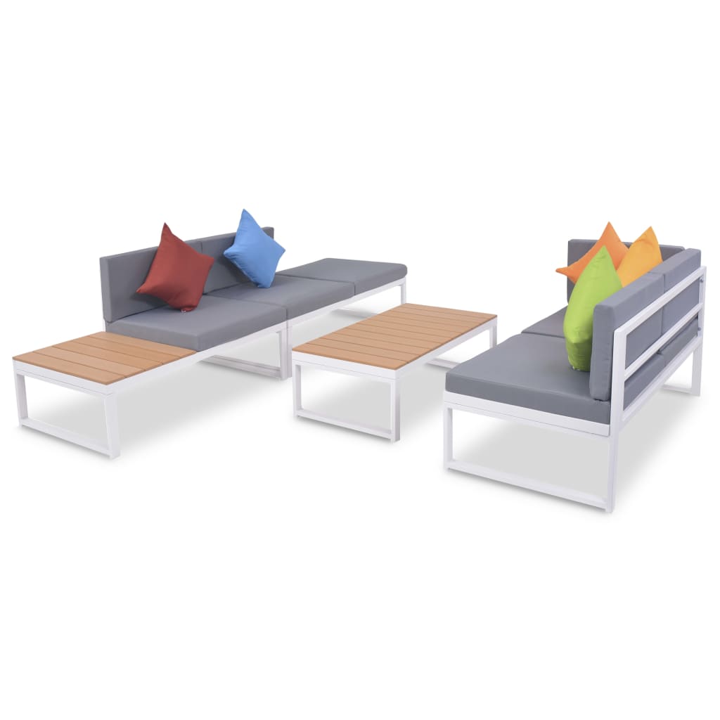 4 pcs conjunto lounge p/ jardim com almofadas alumínio e WPC - Image 3