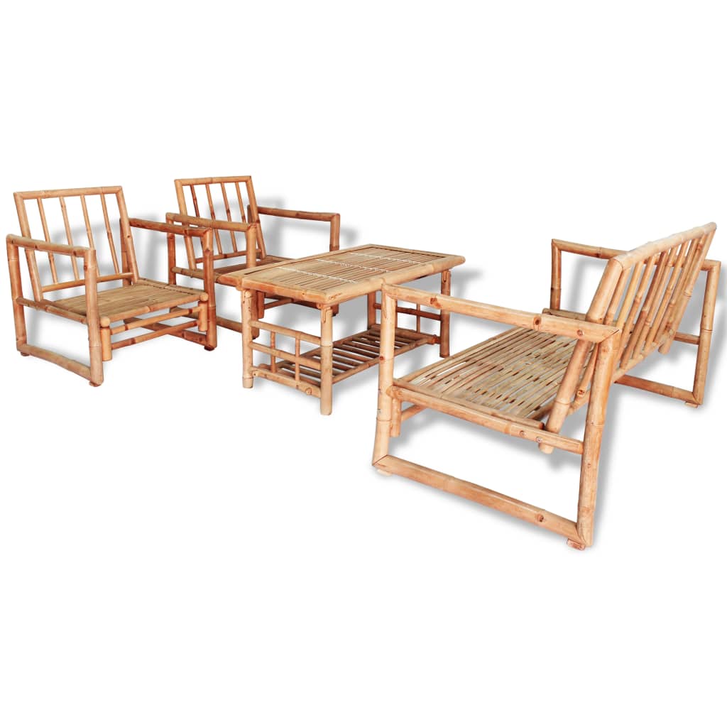 4 pcs conjunto lounge p/ jardim com almofadas bambu - Image 2