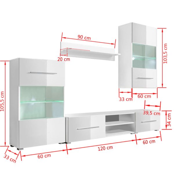 Armários de parede/unidade p/TV com luz LED, 5 pcs, branco - Image 8