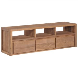 Móvel de TV teca maciça com acabamento natural 120x30x40 cm
