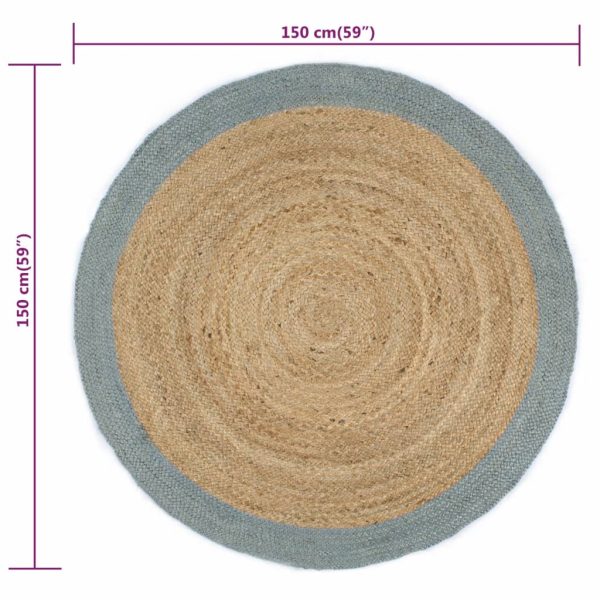 Tapete artesanal em juta com rebordo verde azeitona 150 cm - Image 6