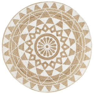 Tapete artesanal em juta com impressão a branco 150 cm