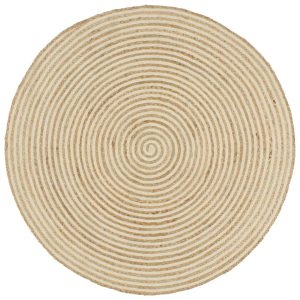 Tapete artesanal em juta com design em espiral branco 150 cm