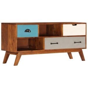 Móvel de TV c/ 3 gavetas 110x35x50 cm madeira de acácia maciça