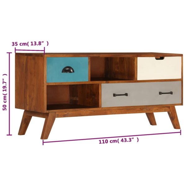 Móvel de TV c/ 3 gavetas 110x35x50 cm madeira de acácia maciça - Image 10