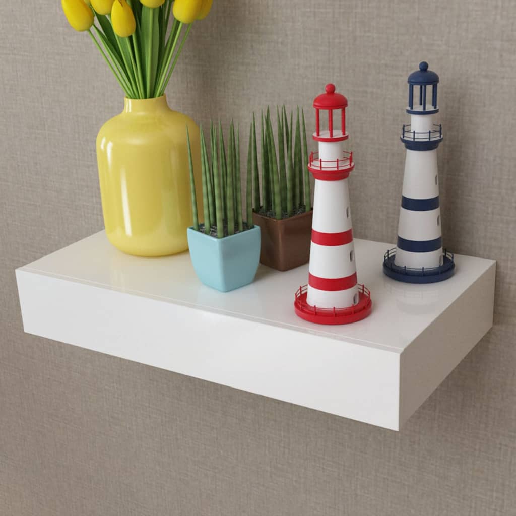 Prateleiras de parede suspensas com gavetas 2 pcs branco 48 cm - Image 2