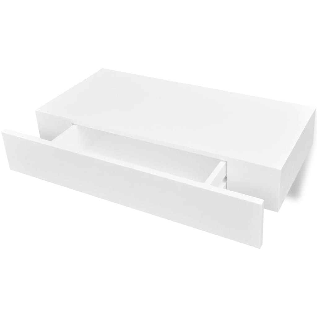 Prateleiras de parede suspensas com gavetas 2 pcs branco 48 cm - Image 3