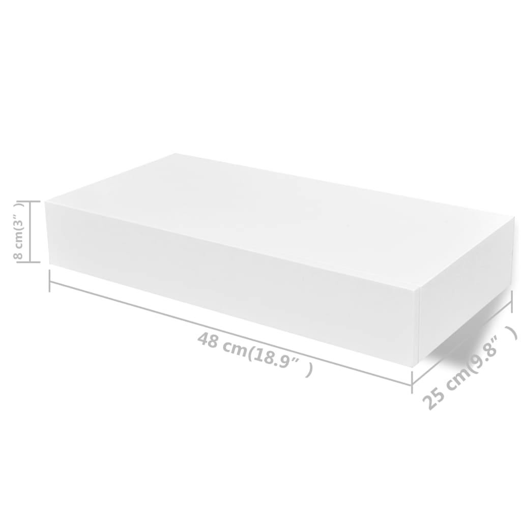 Prateleiras de parede suspensas com gavetas 2 pcs branco 48 cm - Image 5