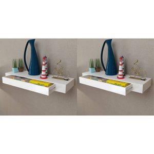 Prateleiras de parede suspensas com gavetas 2 pcs branco 80 cm