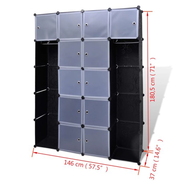 Armário plástico modular 14 gavetas 37x146x180,5cm preto branco - Image 5