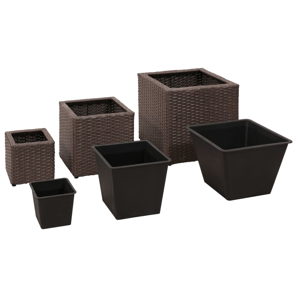 Vasos/floreiras de jardim 3 pcs vime PE castanho - Image 3