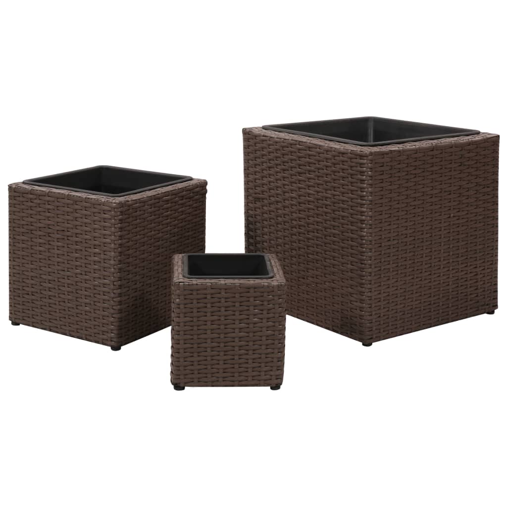 Vasos/floreiras de jardim 3 pcs vime PE castanho - Image 4