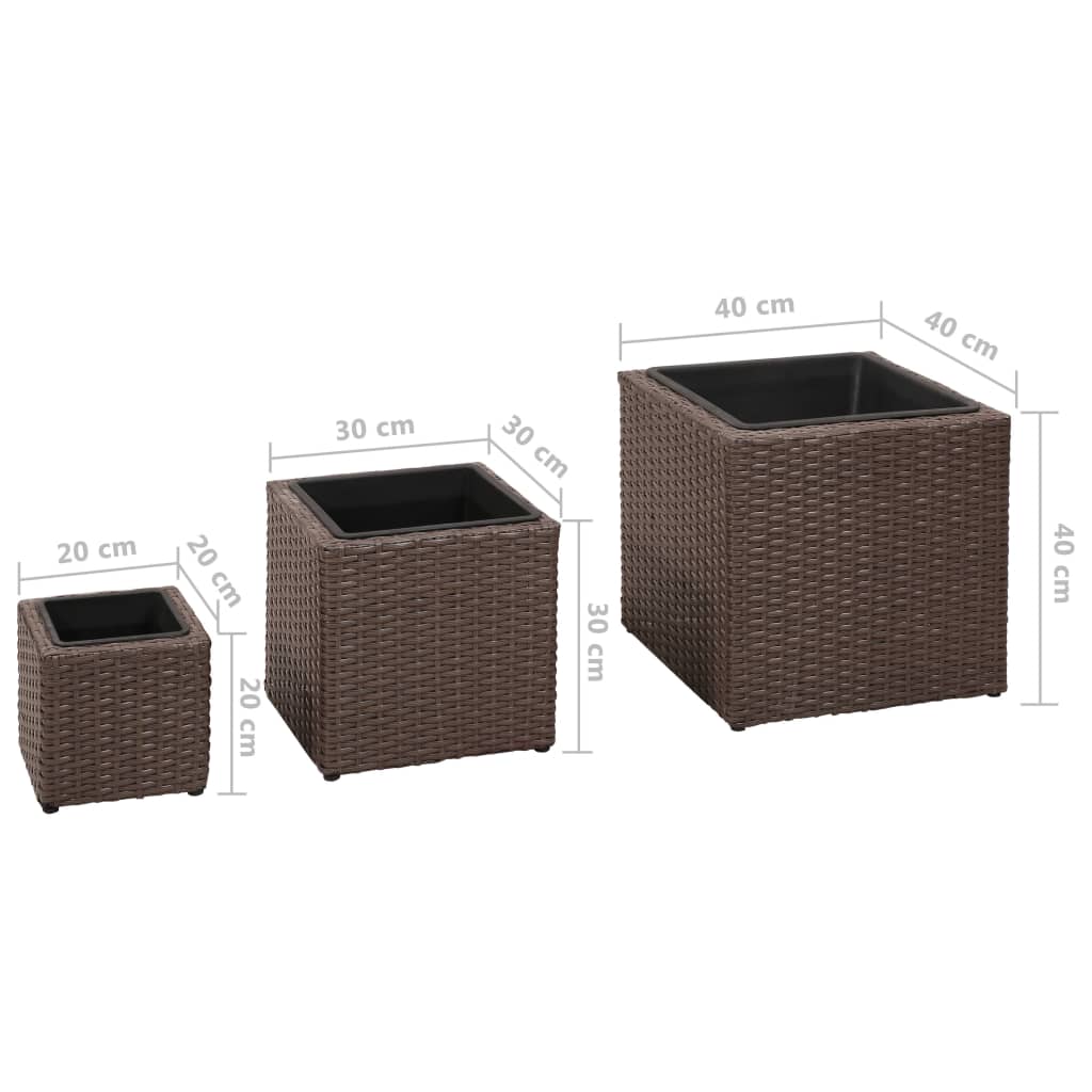 Vasos/floreiras de jardim 3 pcs vime PE castanho - Image 9