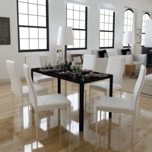 Conjunto mesa de jantar 7 pcs preto e branco