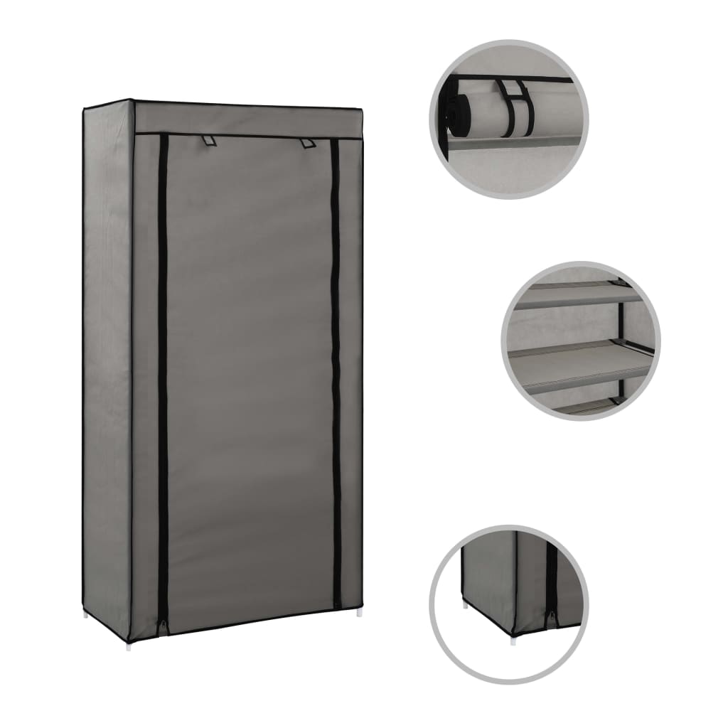 Sapateira com cobertura 58x28x106 cm tecido cinzento - Image 2