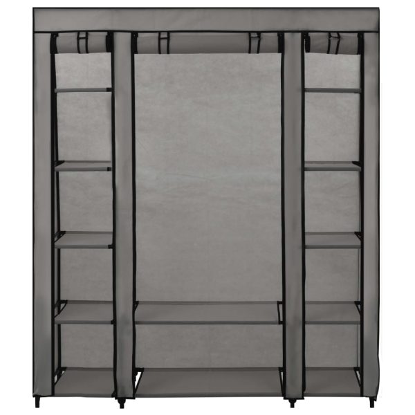 Roupeiro c/ compartimentos e varões 150x45x176 cm tecido cinza - Image 2