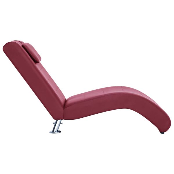 Chaise longue com almofada couro artificial vermelho tinto - Image 3