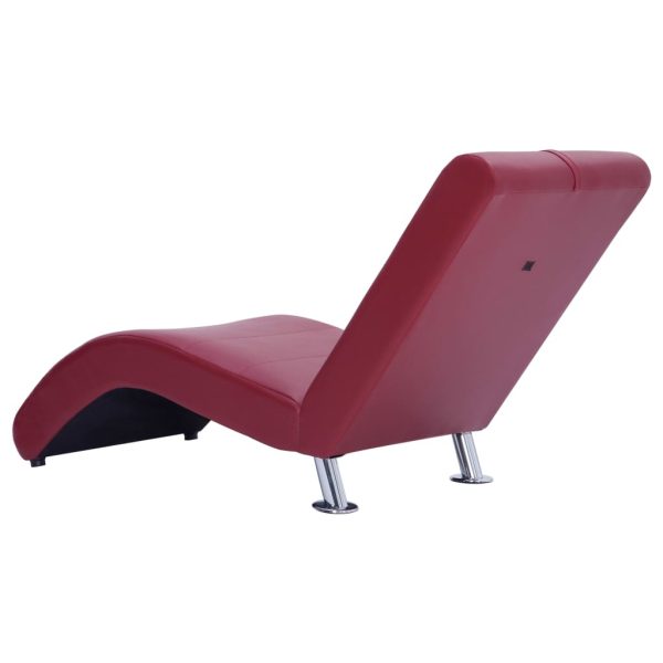 Chaise longue com almofada couro artificial vermelho tinto - Image 4