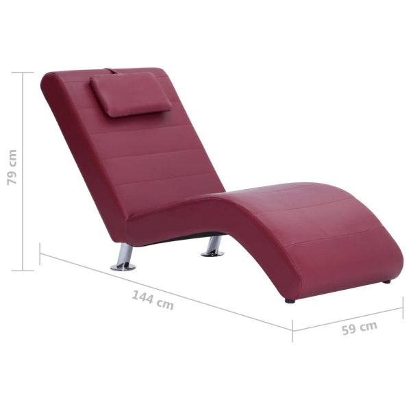 Chaise longue com almofada couro artificial vermelho tinto - Image 9
