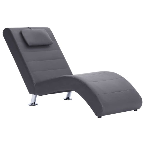 Chaise longue com almofada couro artificial cinzento - Image 2