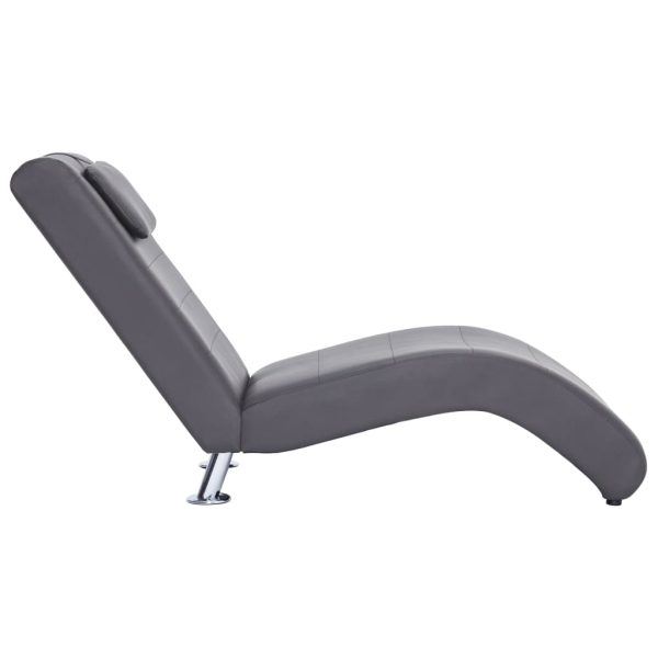 Chaise longue com almofada couro artificial cinzento - Image 3