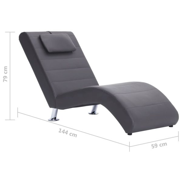 Chaise longue com almofada couro artificial cinzento - Image 9