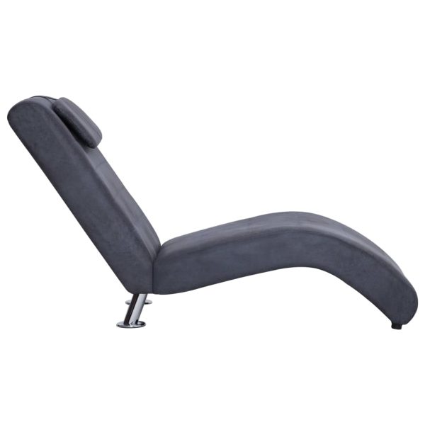 Chaise longue com almofada camurça artificial cinzento - Image 3