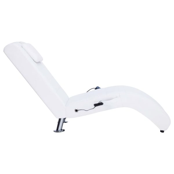 Chaise longue de massagem c/ almofada couro artificial branco - Image 3