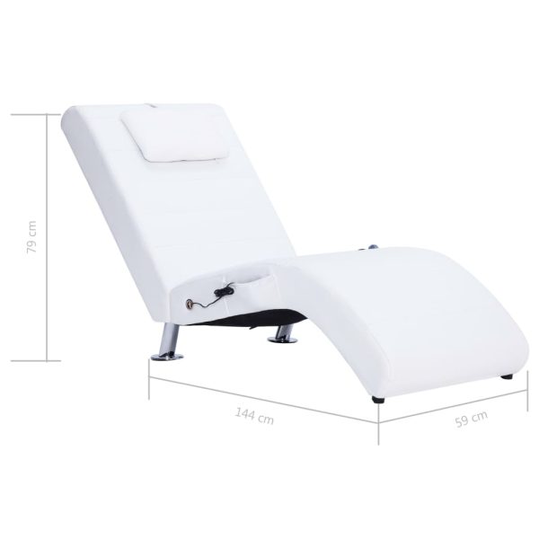 Chaise longue de massagem c/ almofada couro artificial branco - Image 10