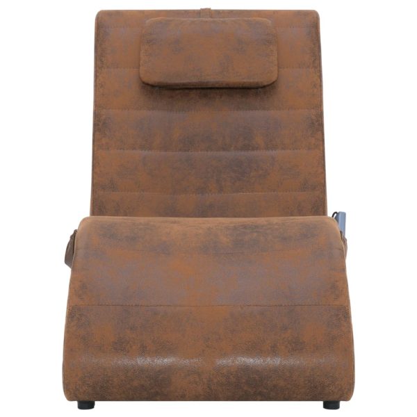 Chaise longue massagem c/ almofada camurça artificial castanho - Image 2