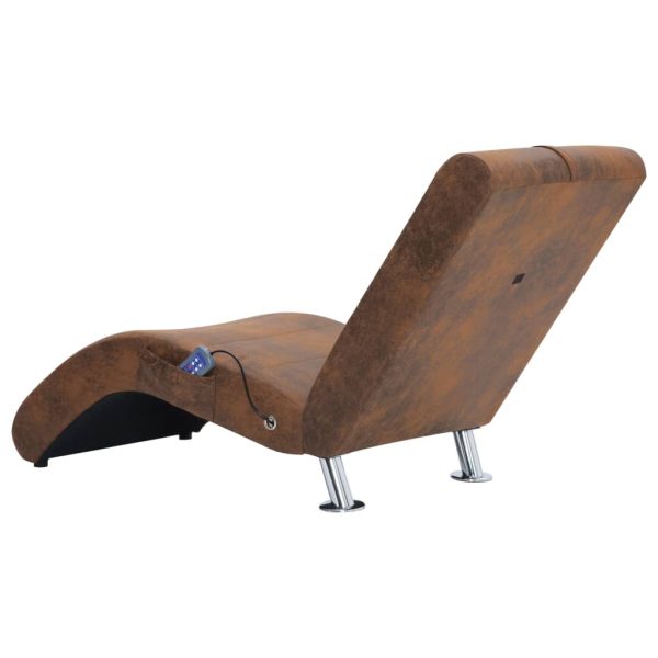 Chaise longue massagem c/ almofada camurça artificial castanho - Image 4