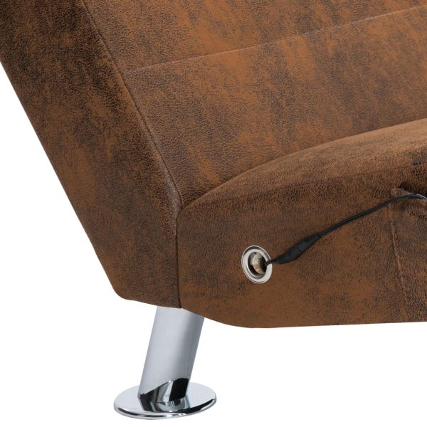 Chaise longue massagem c/ almofada camurça artificial castanho - Image 6