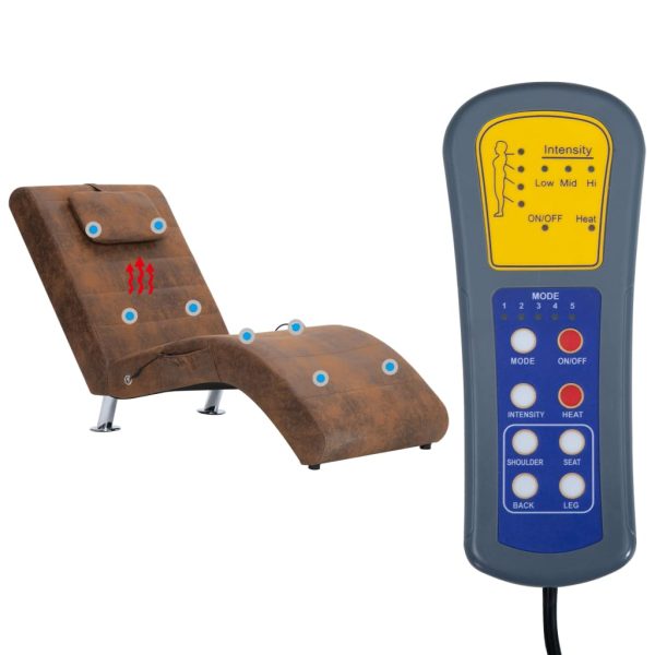 Chaise longue massagem c/ almofada camurça artificial castanho - Image 9
