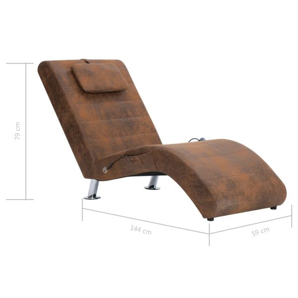 Chaise longue massagem c/ almofada camurça artificial castanho - Image 10