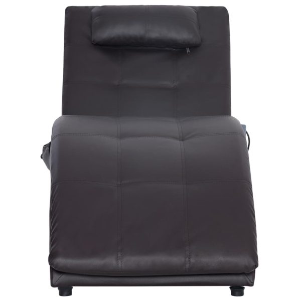 Chaise longue de massagem c/ almofada couro artificial castanho - Image 4