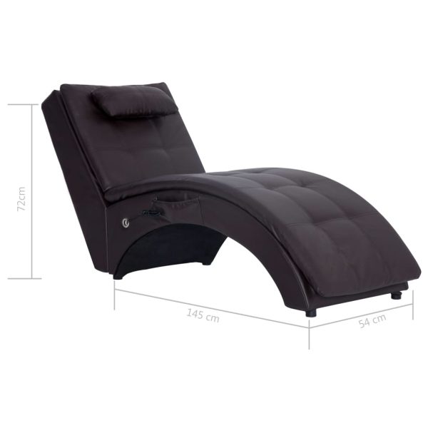 Chaise longue de massagem c/ almofada couro artificial castanho - Image 9